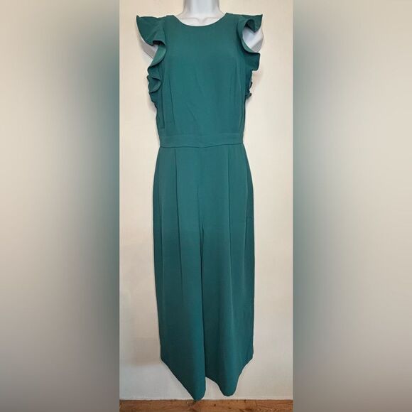 J. Crew Pants - J. Crew EUC green ruffle sleeve wide leg jumpsuit Size 2